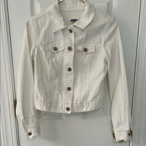 Old Navy Cream Jean Jacket Cropped Fitted